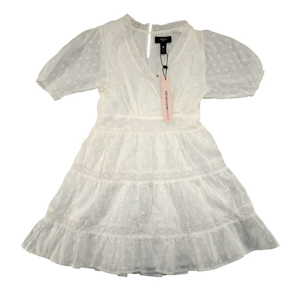 Aqua Girls Swiss Dot Lace Tiered White Dress Small NWT Bloomingdales Exclusive - Picture 2 of 8